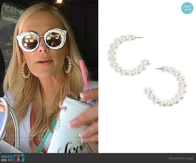 Lele Sadoughi Stardust Imitation Pearl Hoop Earrings worn by Kameron Westcott on The Real Housewives of Dallas