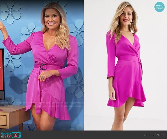 The East Order Tilly Ruffle Wrap Dress worn by Rachel Reynolds on The Price is Right