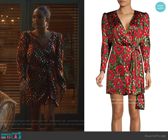 The Kooples Metallic Rose Mini Dress worn by Zoey Johnson (Yara Shahidi) on Grown-ish