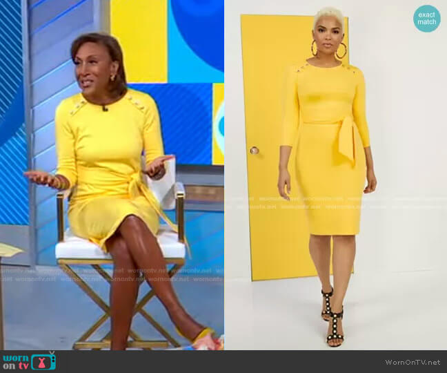 New York & Company Tie-Front Button-Accent Ponte Dress worn by Robin Roberts on Good Morning America