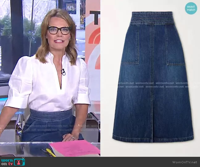 Frame Trapunto Denim Midi Skirt worn by Savannah Guthrie on Today