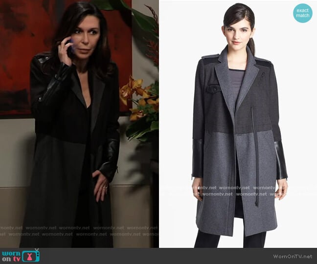 Trouve Mixed Media Military Coat worn by Anna Devane (Finola Hughes) on General Hospital