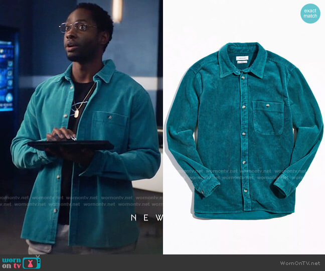 Urban Outfitters Corduroy Work Shirt in Teal worn by Chester Phineas Runk (Brandon McKnight) on The Flash