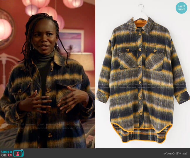 Urban Outfitters Emelie Plaid Longline Shirt Jacket worn by Jennifer Pierce (Laura Kariuki) on Black Lightning