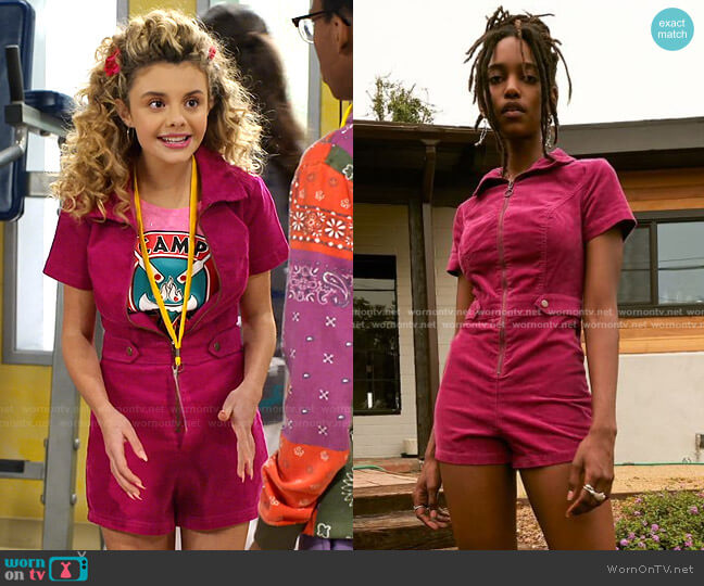 Urban Outfitters Tyson Zip-Front Short Sleeve Romper worn by Destiny Baker (Mallory James Mahoney) on Bunkd