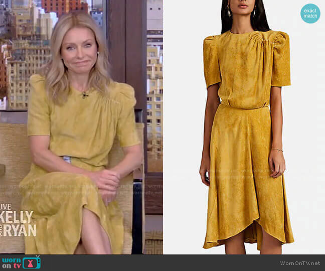 Isabel Marant Ulia Pleated Corduroy Dress worn by Kelly Ripa on Live with Kelly and Mark