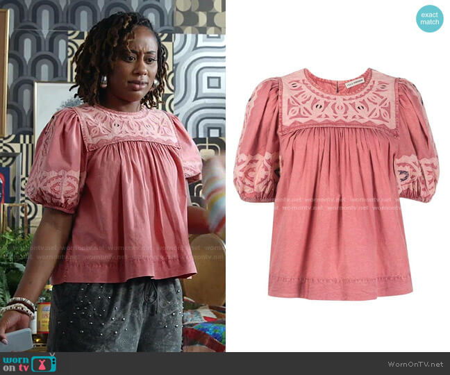 Ulla Johnson Aleida Puff Sleeve Top worn by Malika Williams (Zuri Adele) on Good Trouble