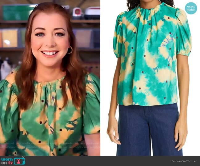 Ulla Johnson Isolda Tie Dye & Texture Dot Silk Blouse