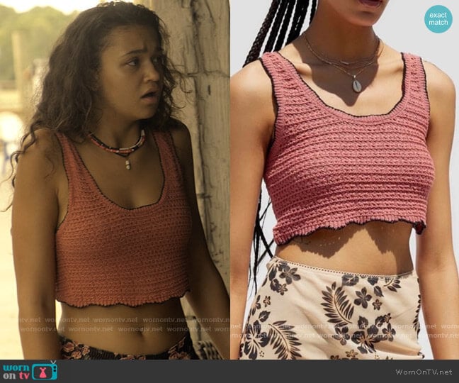 Urban Outfitters Serendipity Crochet Tie-Back Tank Top worn by Kiara Carrera (Madison Bailey) on Outer Banks