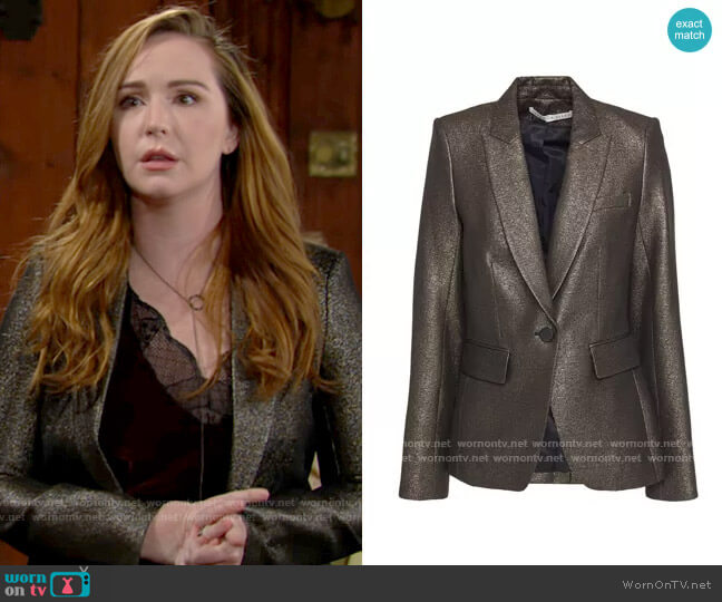 Veronica Beard Cutaway Dickey lamé blazer worn by Mariah Copeland (Camryn Grimes) on The Young and the Restless