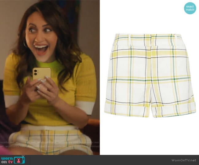 Veronica Beard Carito Plaid Shorts worn by Ana Torres (Francia Raisa) on Grown-ish