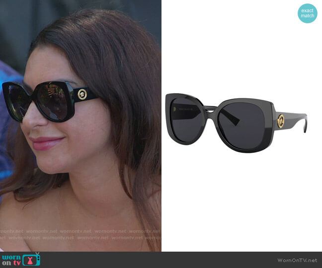Versace Rectangle Acetate Sunglasses with Medusa Temples worn by Jennifer Aydin on The Real Housewives of New Jersey