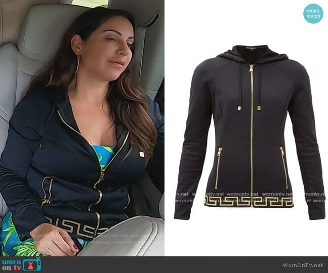 Versace Zip-up tech-jersey hooded sweatshirt worn by Jennifer Aydin on The Real Housewives of New Jersey