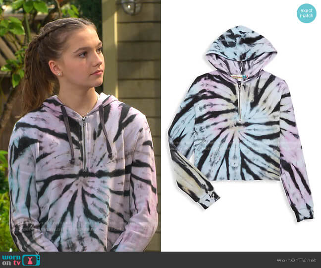 Vintage Havana Zip Tie-Dye Hoodie worn by Presley (Jayden Bartels) on Side Hustle