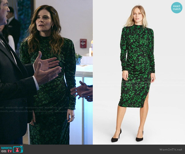 Who What Wear Floral Print Puff Long Sleeve A-Line Dress