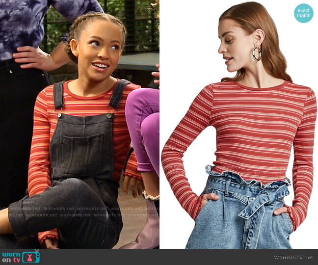 Wild Fable Striped Long Sleeve Crewneck Lettuce Hem Baby T-Shirt worn by Ava (Shelby Simmons) on Bunkd