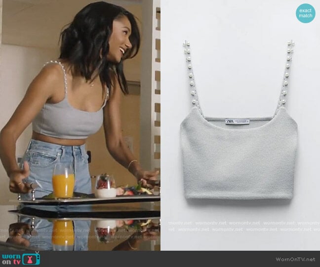 Zara Pearl Trim Crop Top worn by Layla Keating (Greta Onieogou) on All American