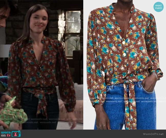 Zara Floral Print Blouse worn by Willow Tait (Katelyn MacMullen) on General Hospital