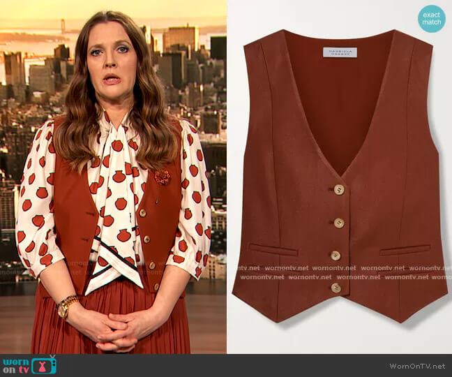 Gabriela Hearst Zelos Twill vest worn by Drew Barrymore on The Drew Barrymore Show