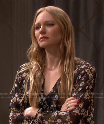 Abigail’s black floral tie neck dress on Days of our Lives