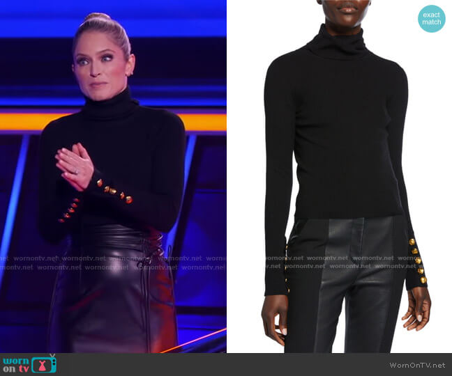 A.L.C. Desi Turtleneck Rib Top worn by Sara Haines on The Chase