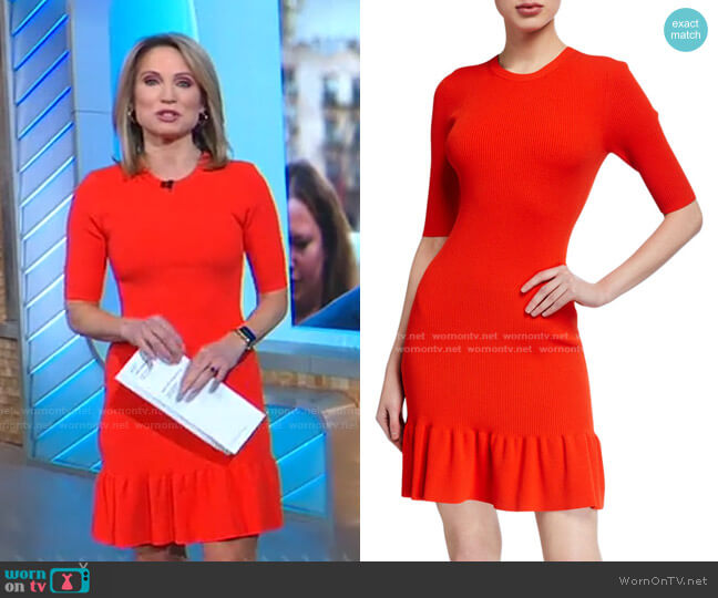 A.L.C. Vance Elbow-Sleeve Length Flounce Dress worn by Amy Robach on Good Morning America
