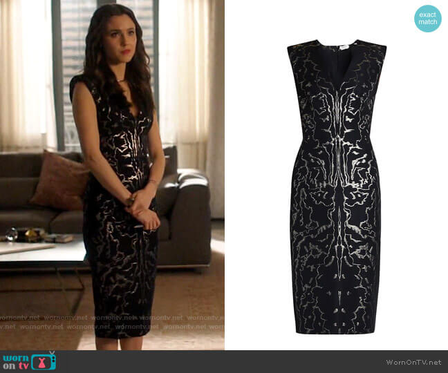 Alexander McQueen V-Neck Brocade-Print Sheath Dress worn by Abigael Jameson-Caine (Poppy Drayton) on Charmed