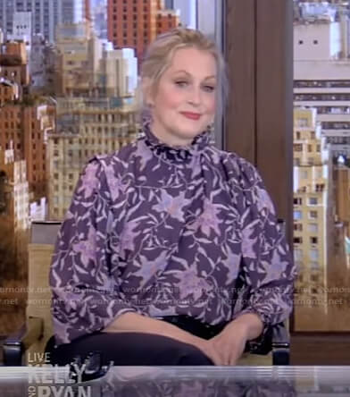 Ali Wentworth’s purple floral blouse on Live with Kelly and Ryan