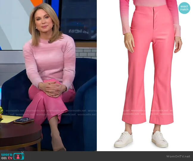 Alice + Olivia Lorinda High Waist Crop Flare Faux Leather Pants worn by Amy Robach on Good Morning America