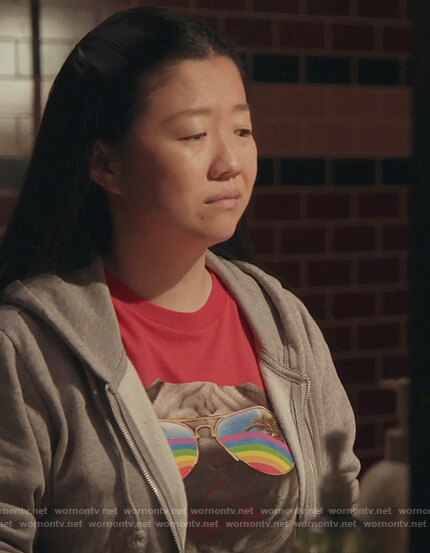 Alice’s red pug graphic tee on Good Trouble
