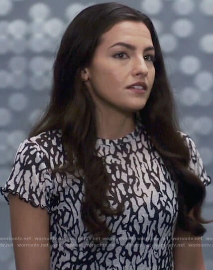 Allegra’s black and white printed top on The Flash