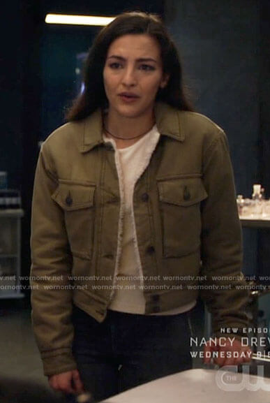 Allegra’s green shearling lined jacket on The Flash