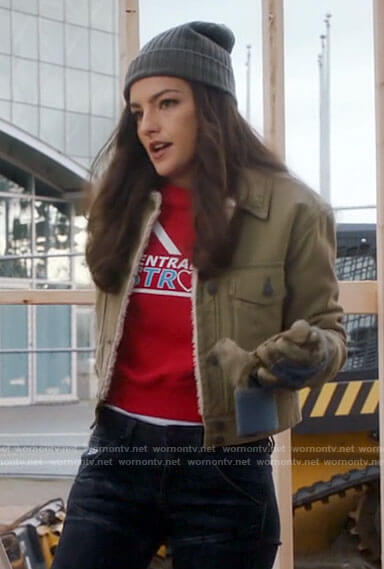 Allegra’s green shearling lined jacket on The Flash