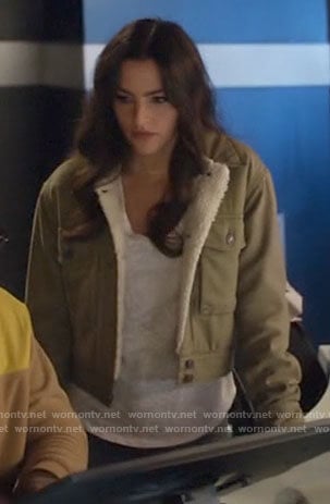 Allegra’s green shearling lined jacket on The Flash