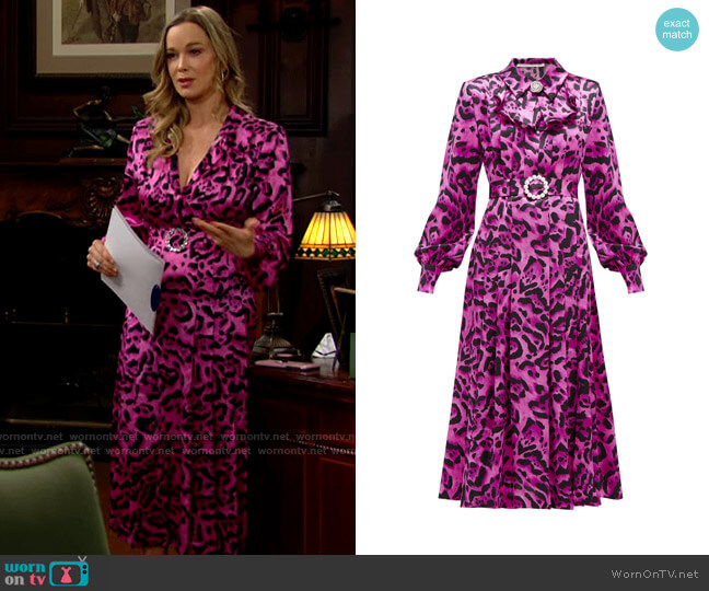 Alessandra Rich Crystal Buckle Leopard Print Silk Midi Dress worn by Donna Logan (Jennifer Gareis) on The Bold and the Beautiful
