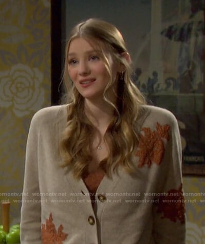 Allie’s beige floral embellished cardigan on Days of our Lives
