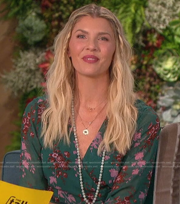 Amanda’s green floral wrap dress on The Talk
