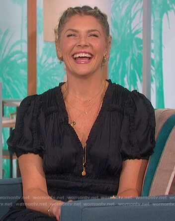 Amanda’s navy ruffle dress on The Talk