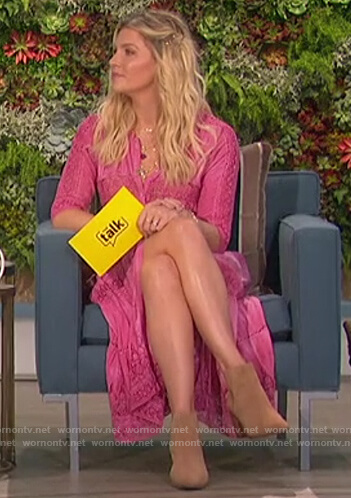 Amanda’s pink lace trim dress on The Talk