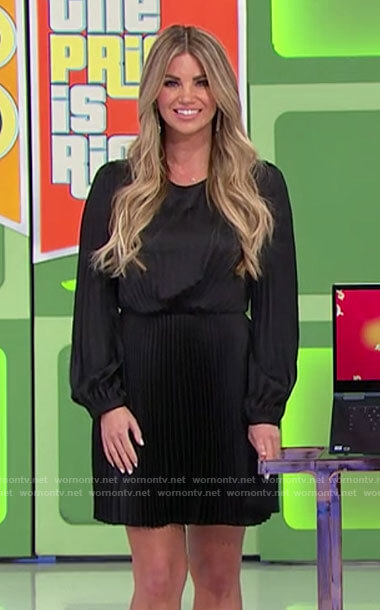 Amber’s black long sleeved pleated dress on The Price is Right