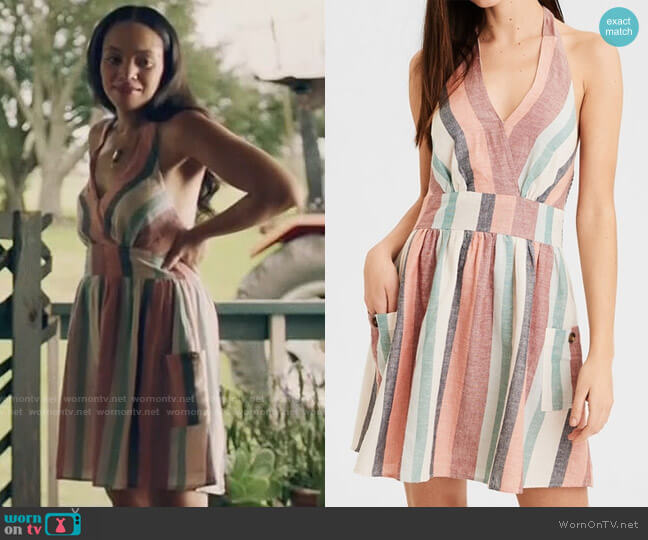 American Eagle Linen Stripe Halter Dress worn by Darla (Bianca Lawson) on Queen Sugar