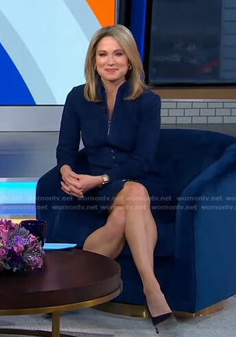 Amy’s blue suede zip front dress on Good Morning America