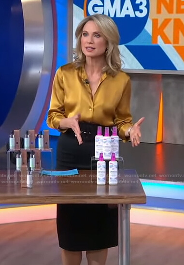 Amy’s yellow satin blouse and black skirt on Good Morning America