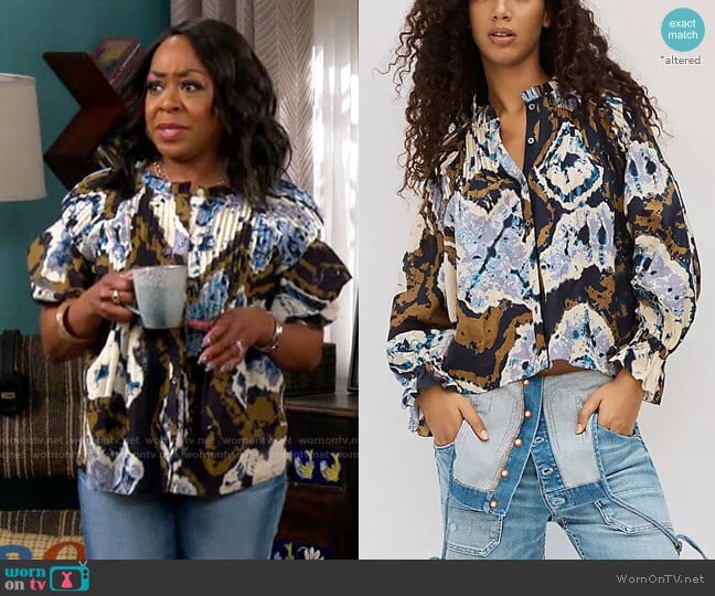 Othilia Isolde Pintucked Buttondown worn by Tina Butler (Tichina Arnold) on The Neighborhood