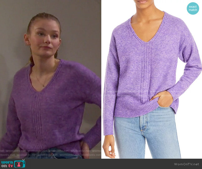 Aqua V Neck Knit Sweater worn by Alice Caroline Horton (Lindsay Arnold) on Days of our Lives