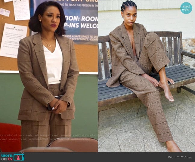 Wilfred Mariposa Blazer in Copper / Navy Houndstooth worn by Iris West (Candice Patton) on The Flash