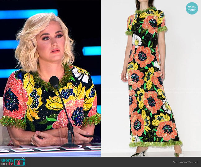 Ashish Floral-Motif Sequin-Embellished Gown worn by Katy Perry on American Idol
