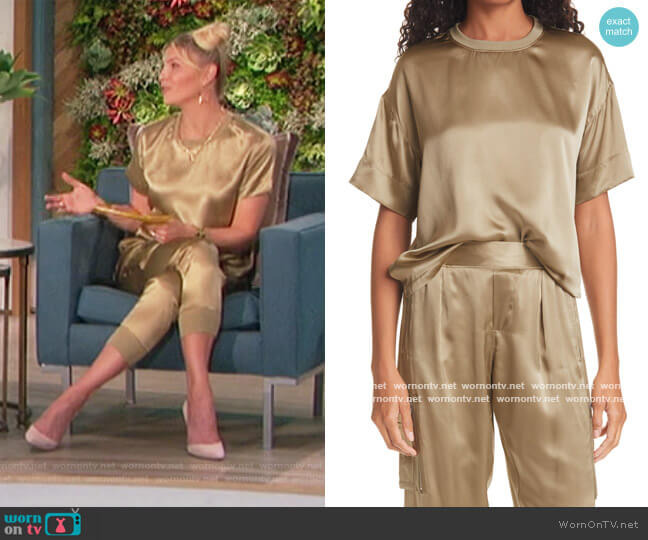 ATM Boy Cut Silk Charmeuse T-Shirt worn by Amanda Kloots on The Talk