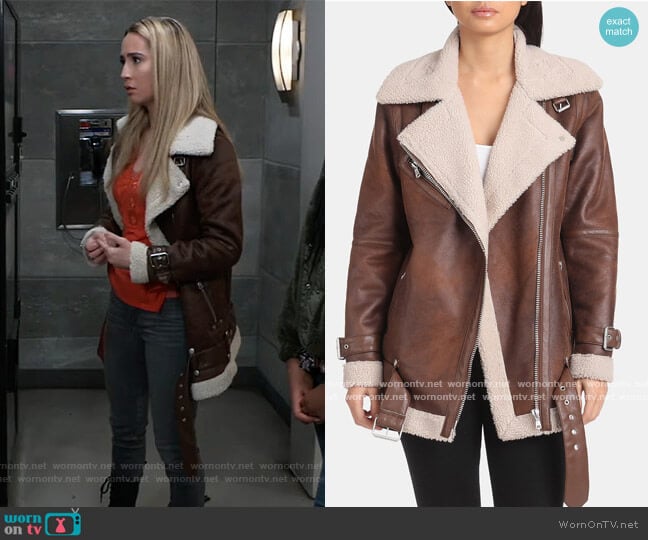 Avec Les Filles Faux-Shearling Moto Jacket worn by Josslyn Jacks (Eden McCoy) on General Hospital