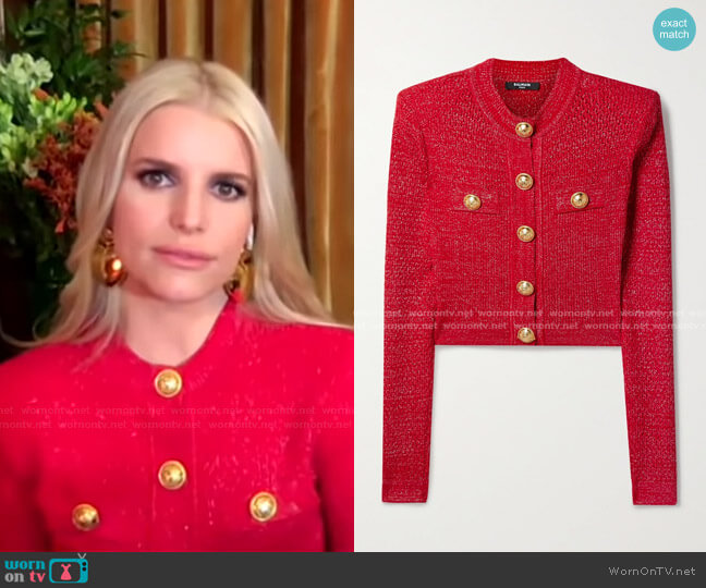 Balmain Button-Embellished Metallic Jacquard-Knit Cardigan